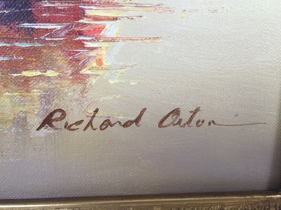 Original Oil Painting Of Ships In The Harbor Signed By Artist [Photo 3]