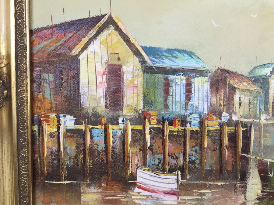 Original Oil Painting Of Ships In The Harbor Signed By Artist [Photo 7]