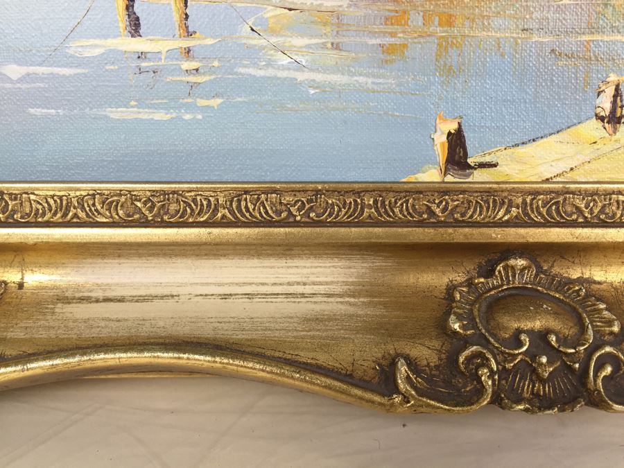 Original Oil Painting Of Ships In The Harbor Signed By Artist [Photo 10]