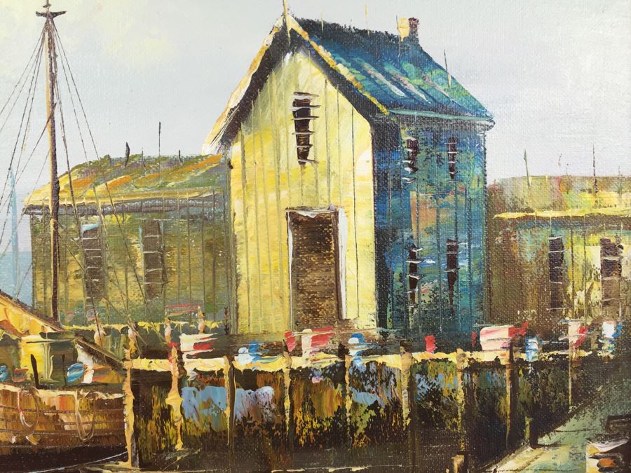 Original Oil Painting Of Ships In The Harbor Signed By Artist [Photo 7]