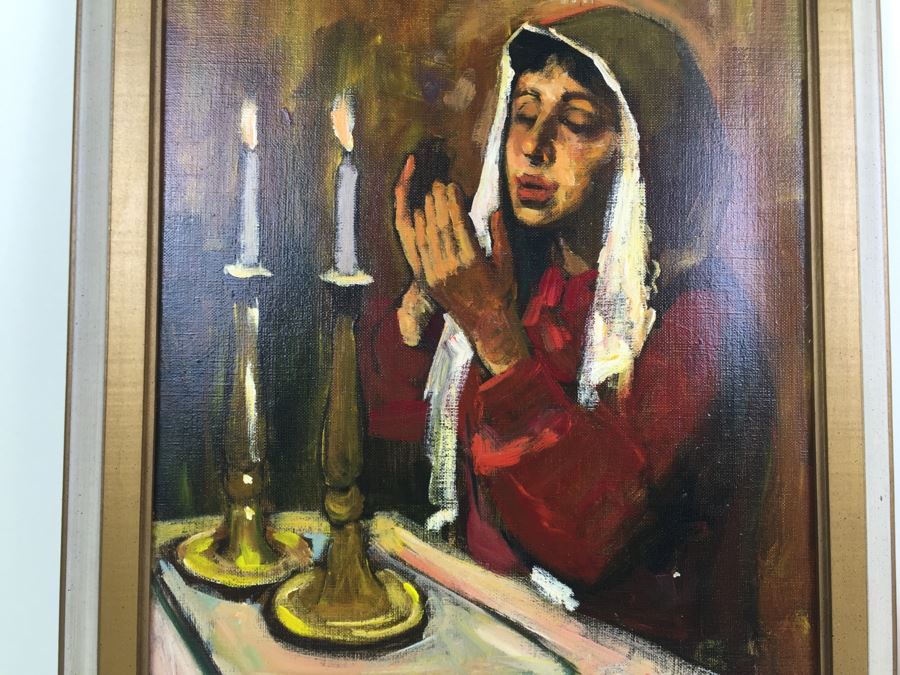 Original Oil Painting On Canvas Of Woman In Prayer Under Candlelight Signed By Artist [Photo 6]
