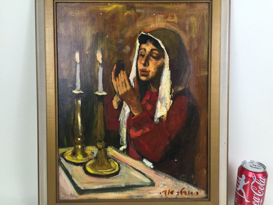 Original Oil Painting On Canvas Of Woman In Prayer Under Candlelight Signed By Artist [Photo 4]