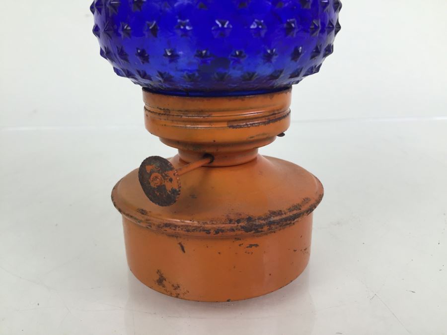 Vintage Small Orange Lantern With Blue Star Glass Globe [Photo 6]