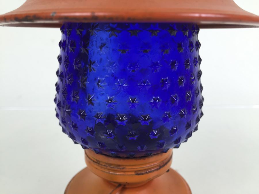 Vintage Small Orange Lantern With Blue Star Glass Globe [Photo 8]