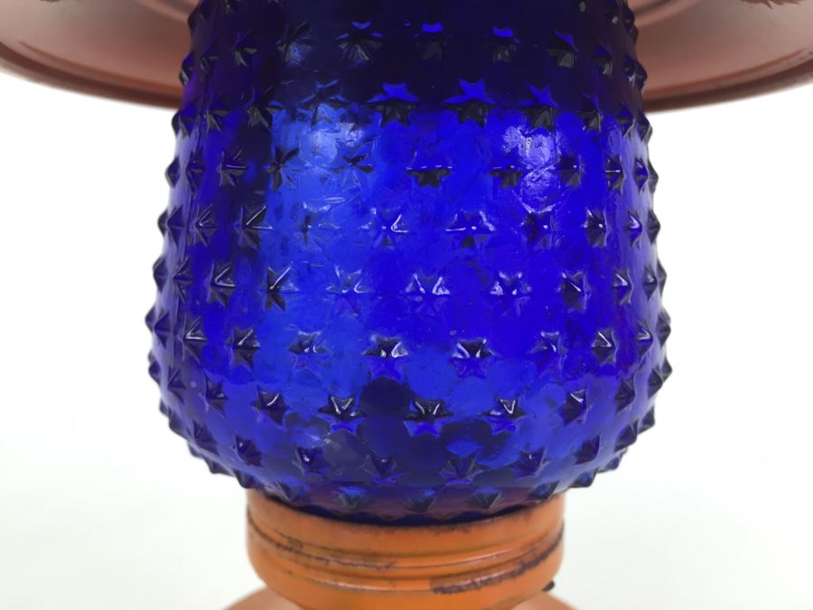 Vintage Small Orange Lantern With Blue Star Glass Globe [Photo 7]