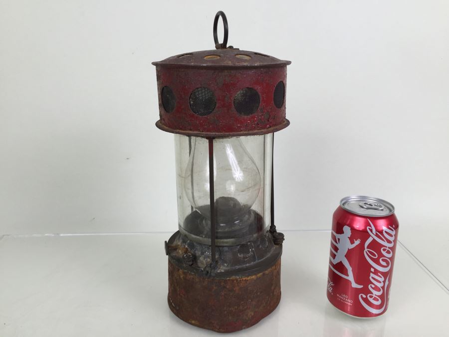 Antique Rusty Red Lantern Maker Unknown