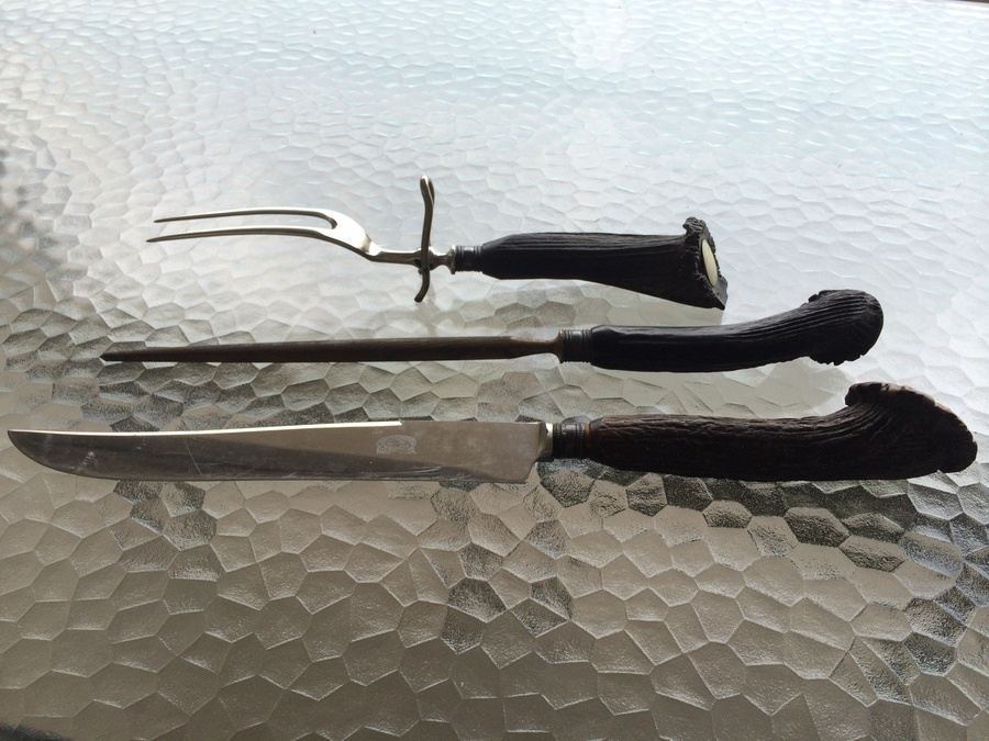 Vintage Lamson Goodnow 3 Piece Carving Set w/Stag Antler Handles?