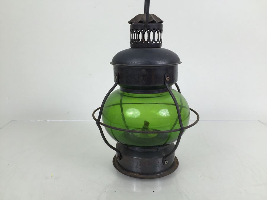 Vintage Lantern With Green Glass Globe Maker Unknown [Photo 8]