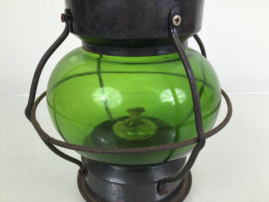 Vintage Lantern With Green Glass Globe Maker Unknown [Photo 6]