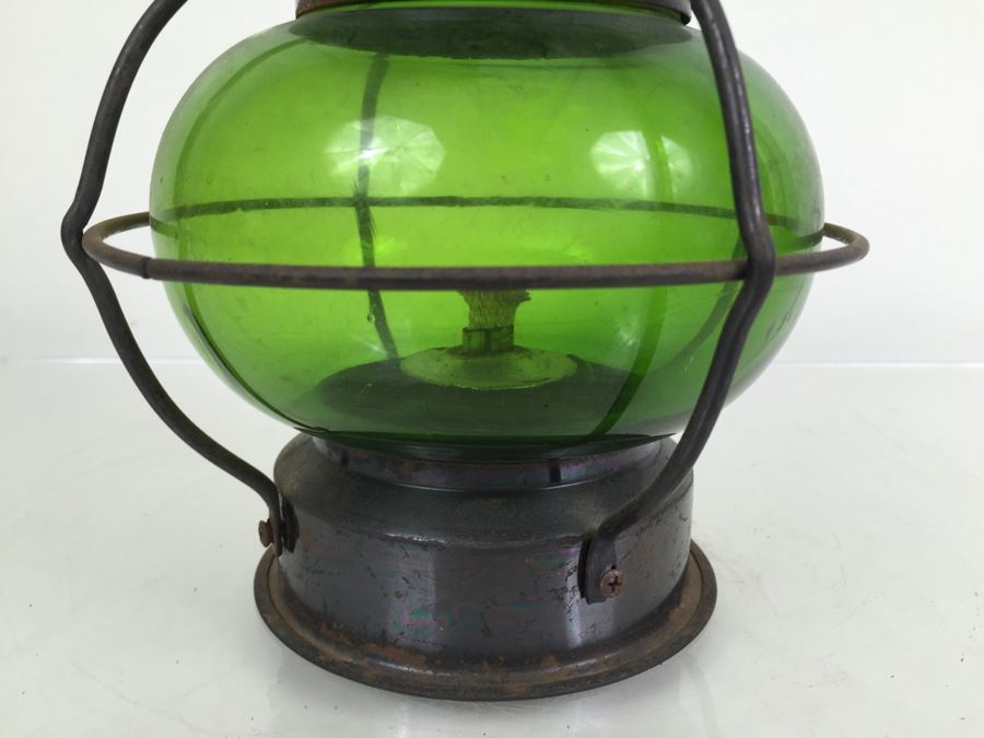 Vintage Lantern With Green Glass Globe Maker Unknown [Photo 3]