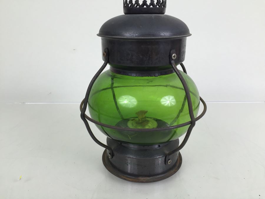 Vintage Lantern With Green Glass Globe Maker Unknown [Photo 7]