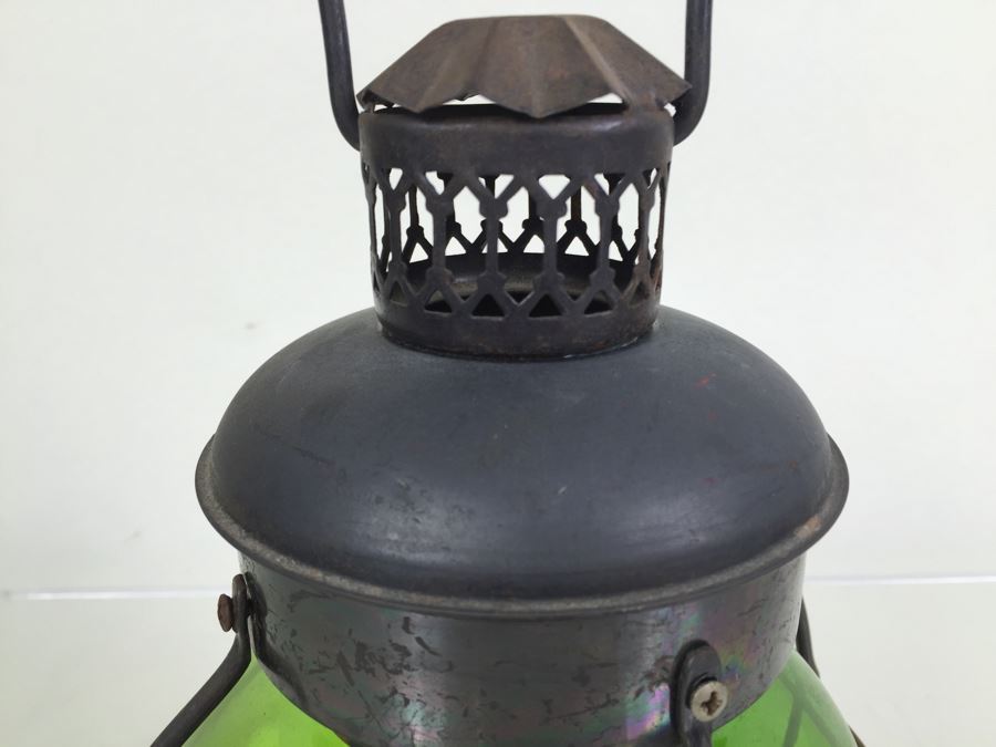 Vintage Lantern With Green Glass Globe Maker Unknown [Photo 5]