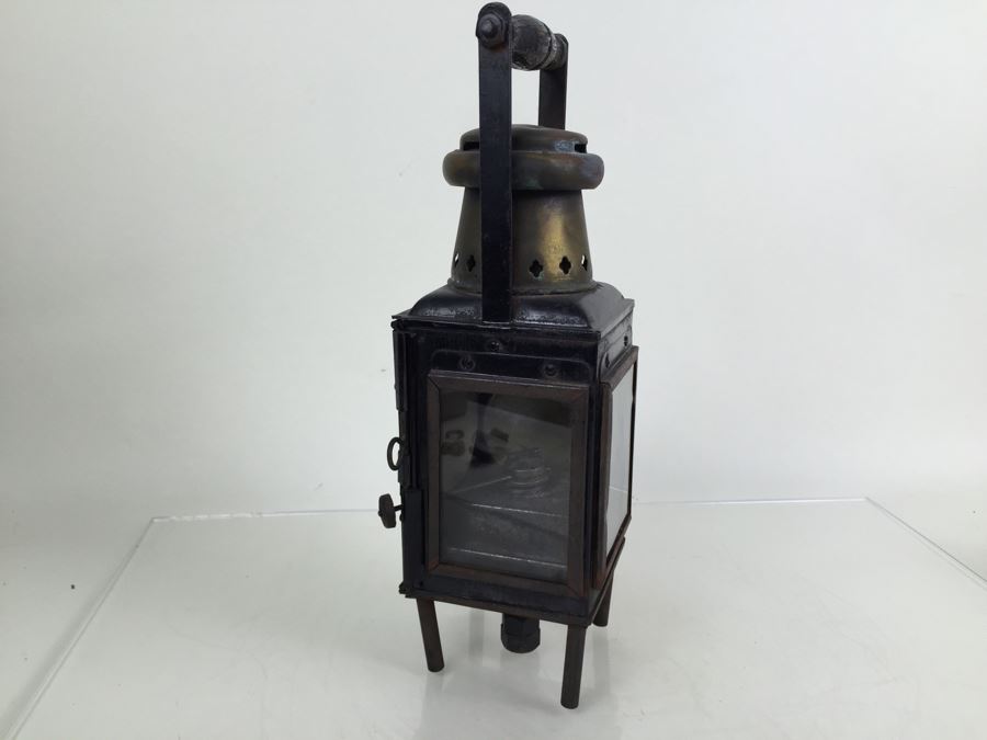 Antique Sherwoods Ltd Birmingham Brass Footed Lantern With Handle Made In England [Photo 7]
