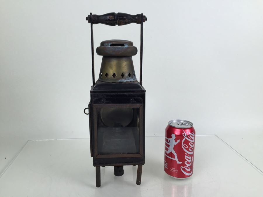 Antique Sherwoods Ltd Birmingham Brass Footed Lantern With Handle Made In England [Photo 1]