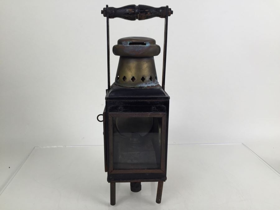 Antique Sherwoods Ltd Birmingham Brass Footed Lantern With Handle Made In England [Photo 4]