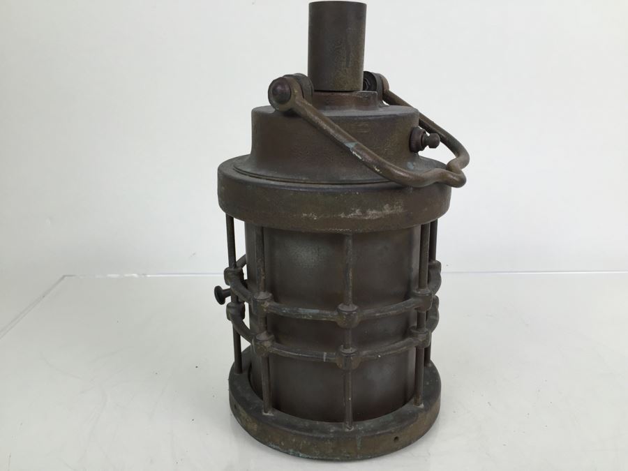 Stunning Antique Bronze Industrial Ship Lantern Maritime With Blue Glass Marked '2099-L-4' '9-S-2108-L' [Photo 7]