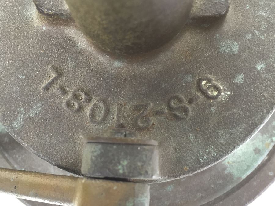 Stunning Antique Bronze Industrial Ship Lantern Maritime With Blue Glass Marked '2099-L-4' '9-S-2108-L' [Photo 5]