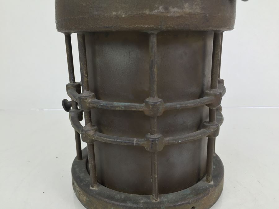 Stunning Antique Bronze Industrial Ship Lantern Maritime With Blue Glass Marked '2099-L-4' '9-S-2108-L' [Photo 8]