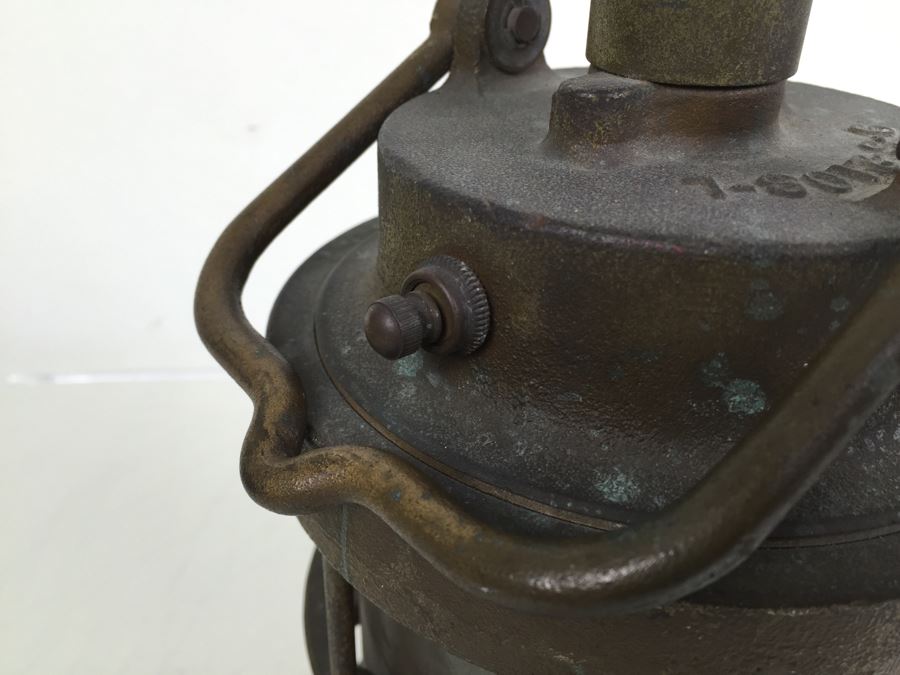 Stunning Antique Bronze Industrial Ship Lantern Maritime With Blue Glass Marked '2099-L-4' '9-S-2108-L' [Photo 16]