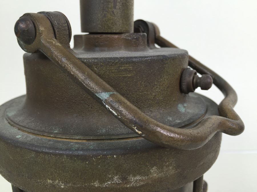 Stunning Antique Bronze Industrial Ship Lantern Maritime With Blue Glass Marked '2099-L-4' '9-S-2108-L' [Photo 9]