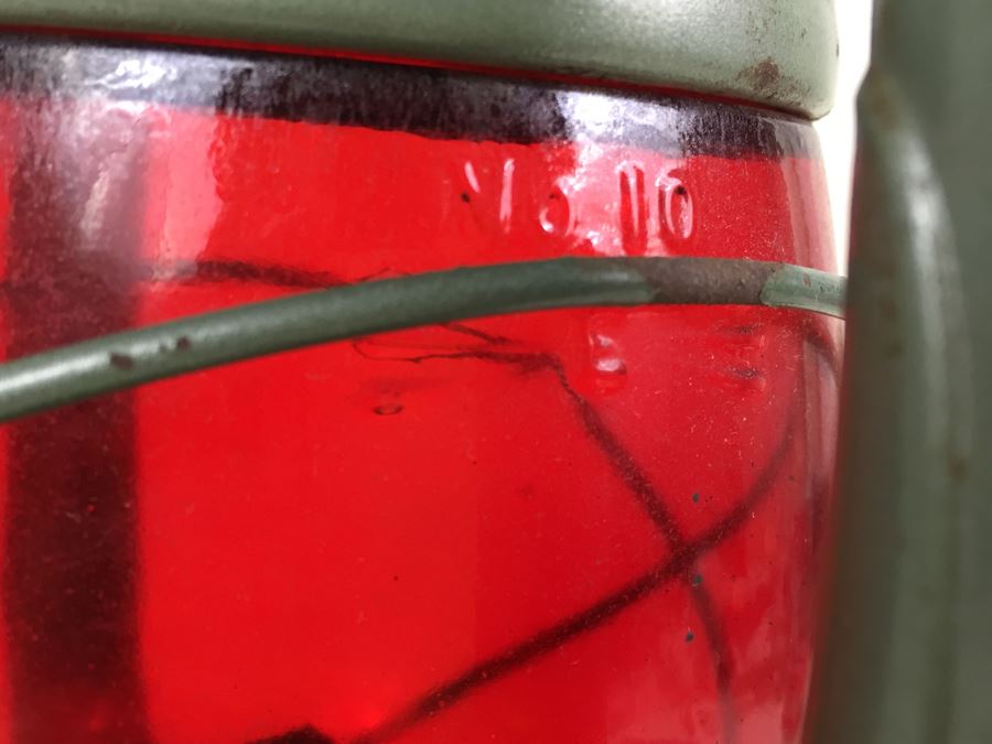 Vintage Embury Lantern Green With Red Globe Little Air Pilot No. 350 Stamped 'Property Of Comm. Of Mass Dept. Of Public Works' [Photo 12]