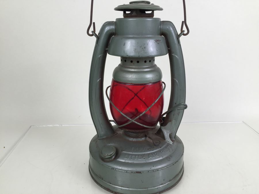 Vintage Embury Lantern Green With Red Globe Little Air Pilot No. 350 Stamped 'Property Of Comm. Of Mass Dept. Of Public Works' [Photo 5]