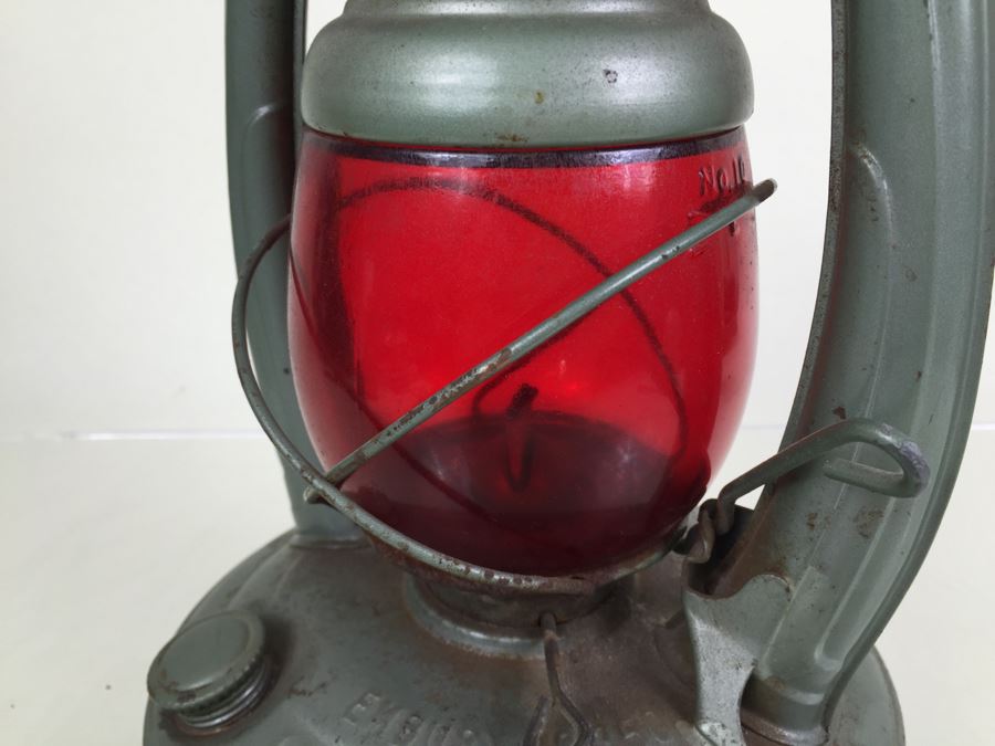 Vintage Embury Lantern Green With Red Globe Little Air Pilot No. 350 Stamped 'Property Of Comm. Of Mass Dept. Of Public Works' [Photo 10]