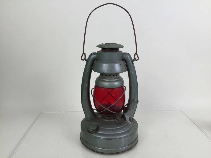 Vintage Embury Lantern Green With Red Globe Little Air Pilot No. 350 Stamped 'Property Of Comm. Of Mass Dept. Of Public Works' [Photo 4]