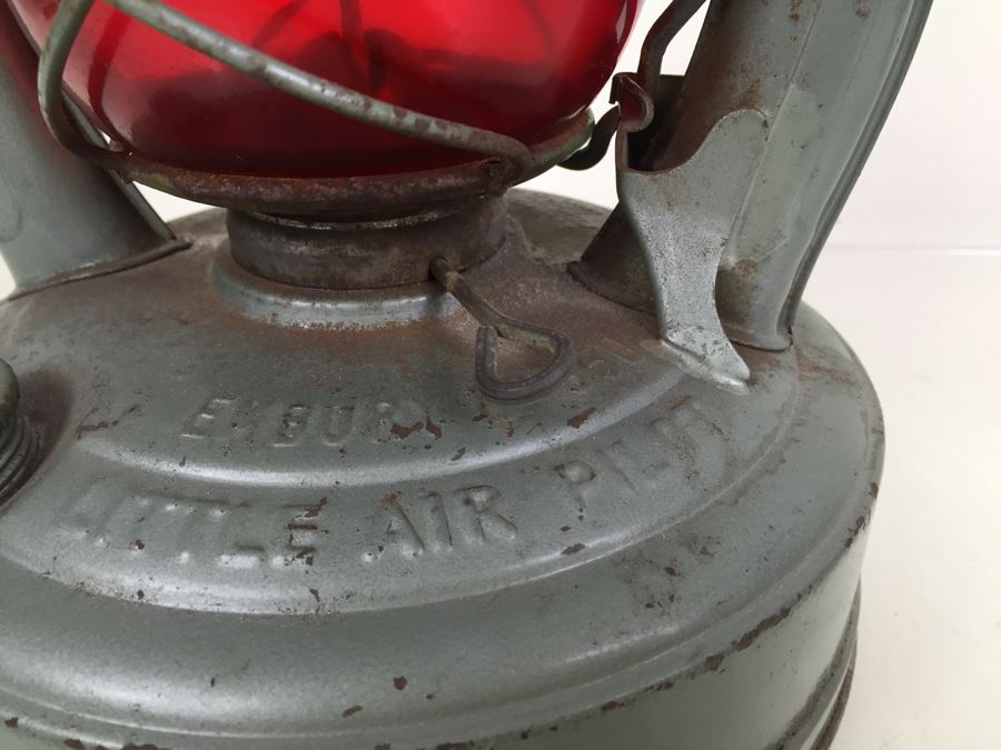 Vintage Embury Lantern Green With Red Globe Little Air Pilot No. 350 Stamped 'Property Of Comm. Of Mass Dept. Of Public Works' [Photo 7]
