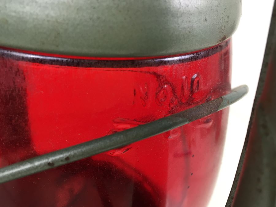 Vintage Embury Lantern Green With Red Globe Little Air Pilot No. 350 Stamped 'Property Of Comm. Of Mass Dept. Of Public Works' [Photo 11]
