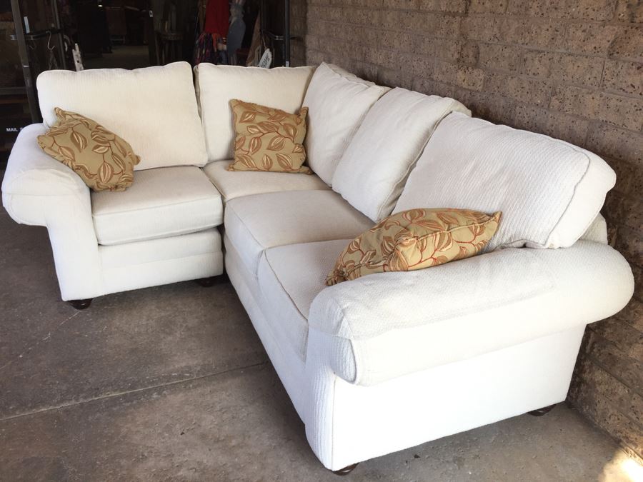 White Bassett Sectional Sofa With Accent Pillows In Excellent Condition [Photo 7]