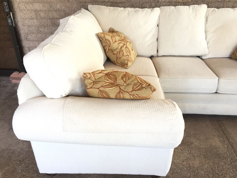 White Bassett Sectional Sofa With Accent Pillows In Excellent Condition [Photo 10]