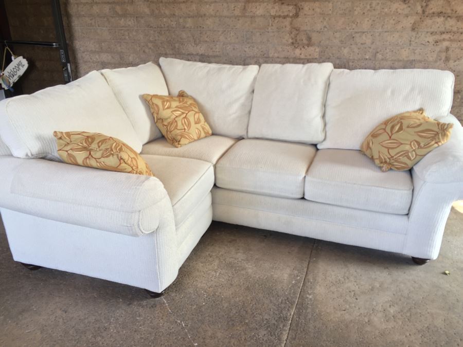 White Bassett Sectional Sofa With Accent Pillows In Excellent Condition [Photo 11]