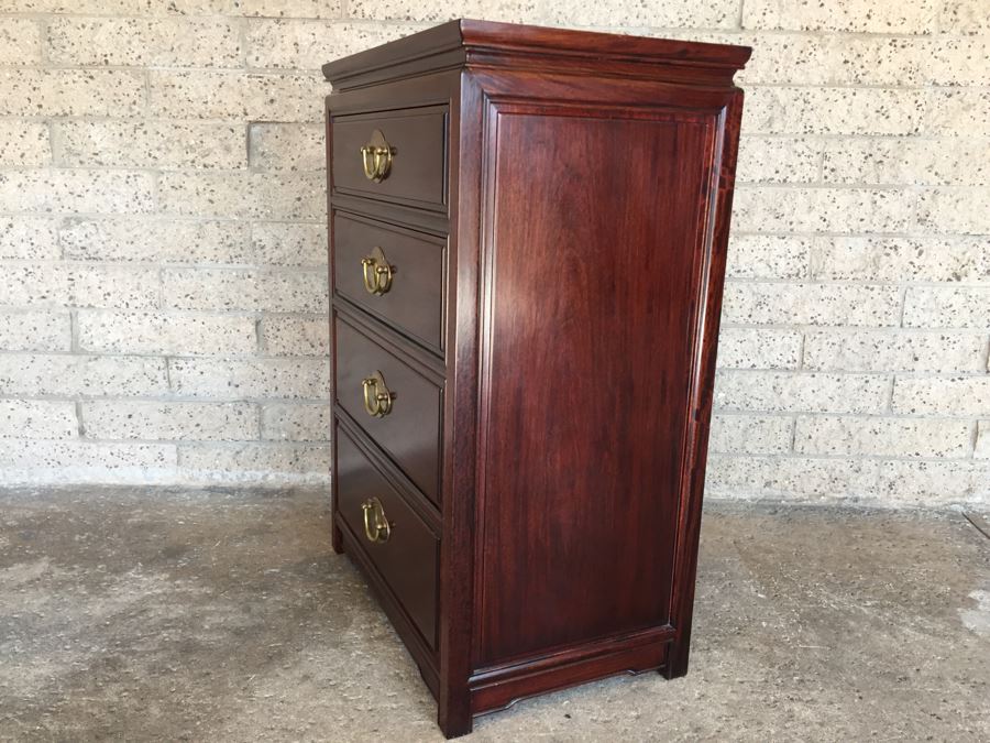 Stunning Rosewood 4-Drawer Chest Of Drawers Dresser With Brass Pulls Solid Construction [Photo 12]