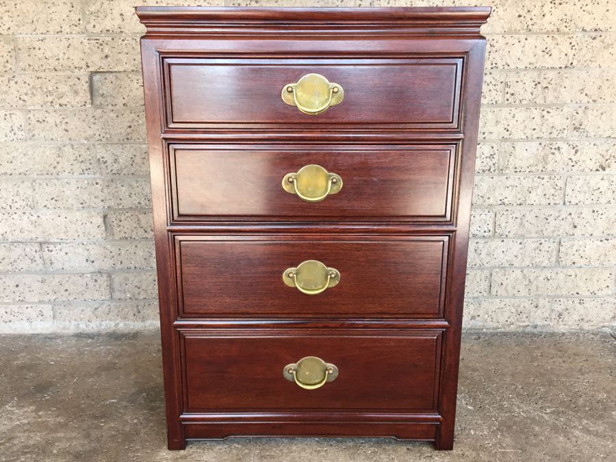 Stunning Rosewood 4-Drawer Chest Of Drawers Dresser With Brass Pulls Solid Construction