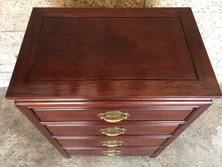 Stunning Rosewood 4-Drawer Chest Of Drawers Dresser With Brass Pulls Solid Construction [Photo 4]
