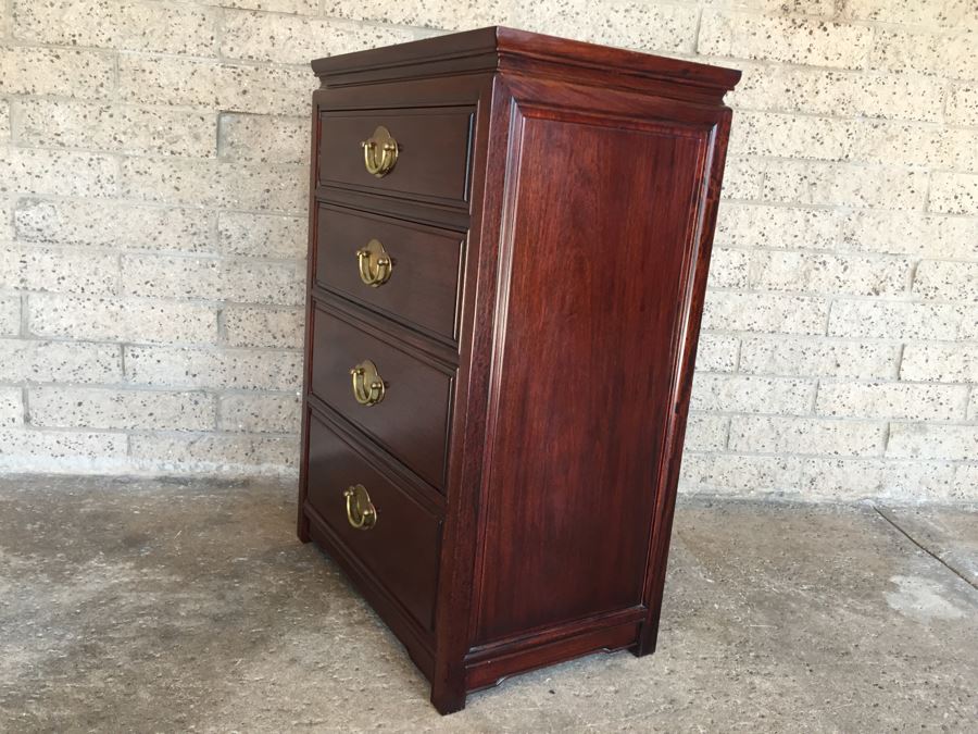 Stunning Rosewood 4-Drawer Chest Of Drawers Dresser With Brass Pulls Solid Construction [Photo 13]