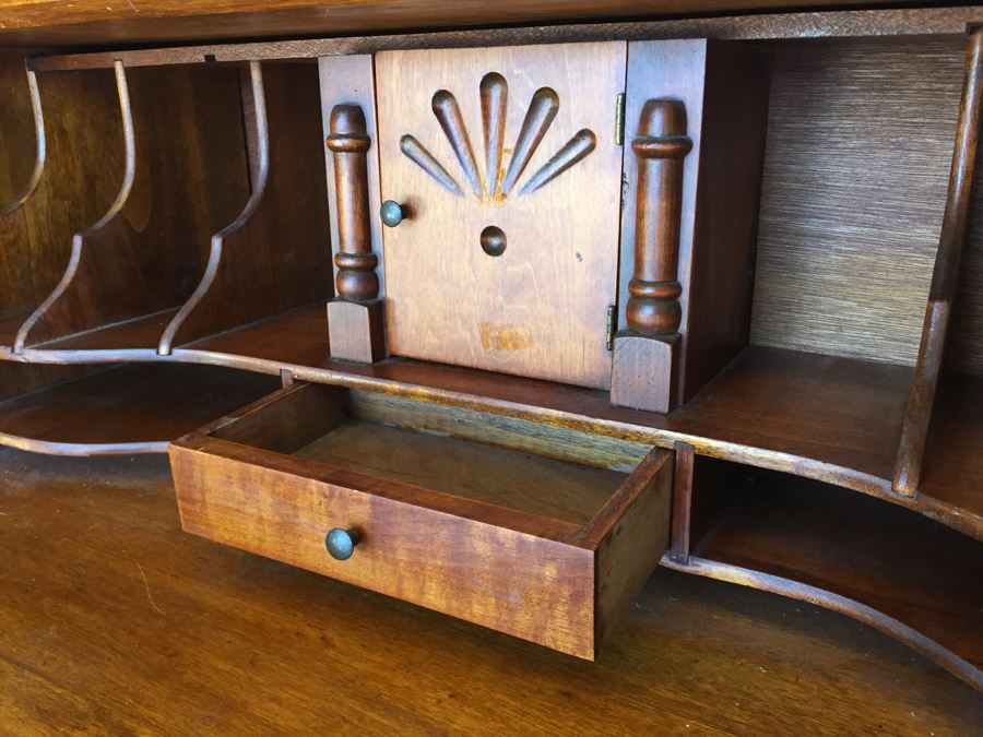 Nice Serpentine Front Small Secretary Desk With Ball And Claw Feet [Photo 9]