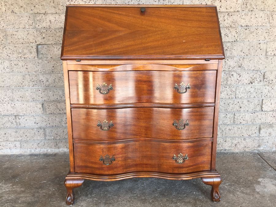 Nice Serpentine Front Small Secretary Desk With Ball And Claw Feet
