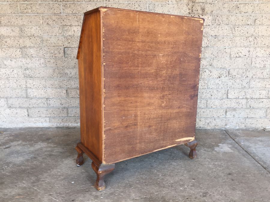 Nice Serpentine Front Small Secretary Desk With Ball And Claw Feet