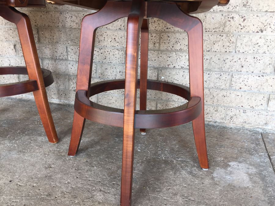 Pair Of Solid Wood Swivel Bar Stools Armchairs [Photo 3]