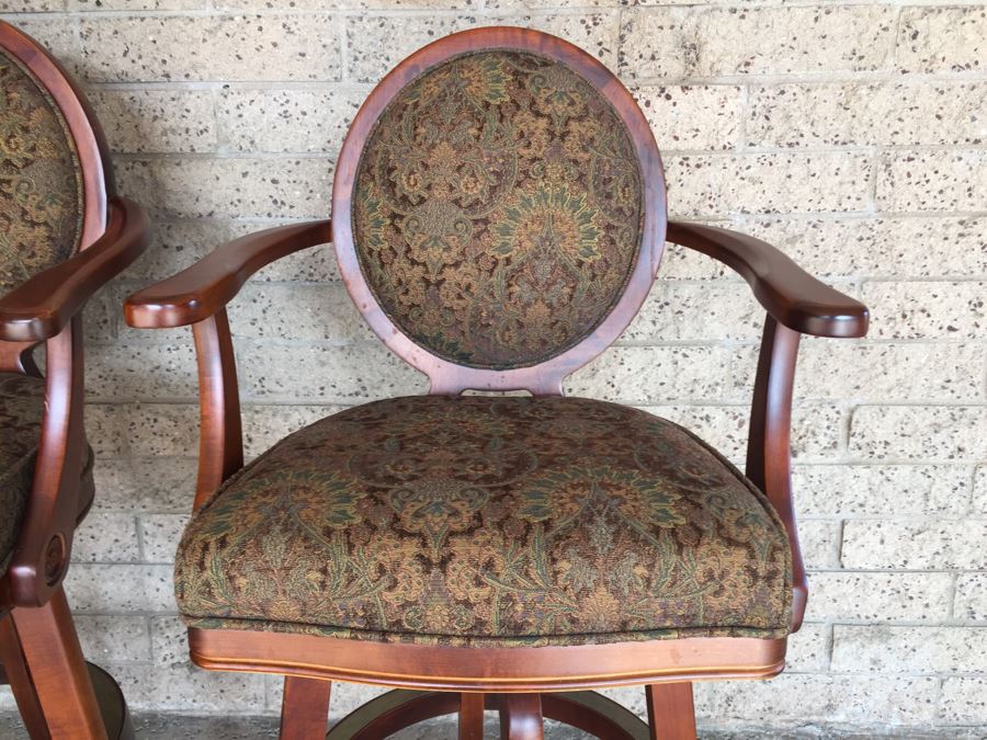 Pair Of Solid Wood Swivel Bar Stools Armchairs [Photo 6]