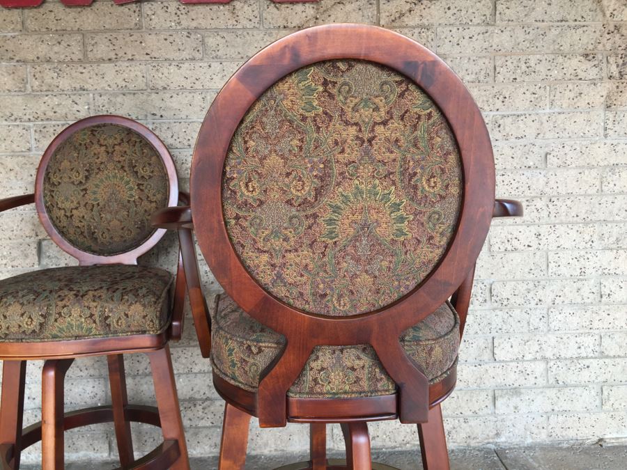 Pair Of Solid Wood Swivel Bar Stools Armchairs [Photo 8]
