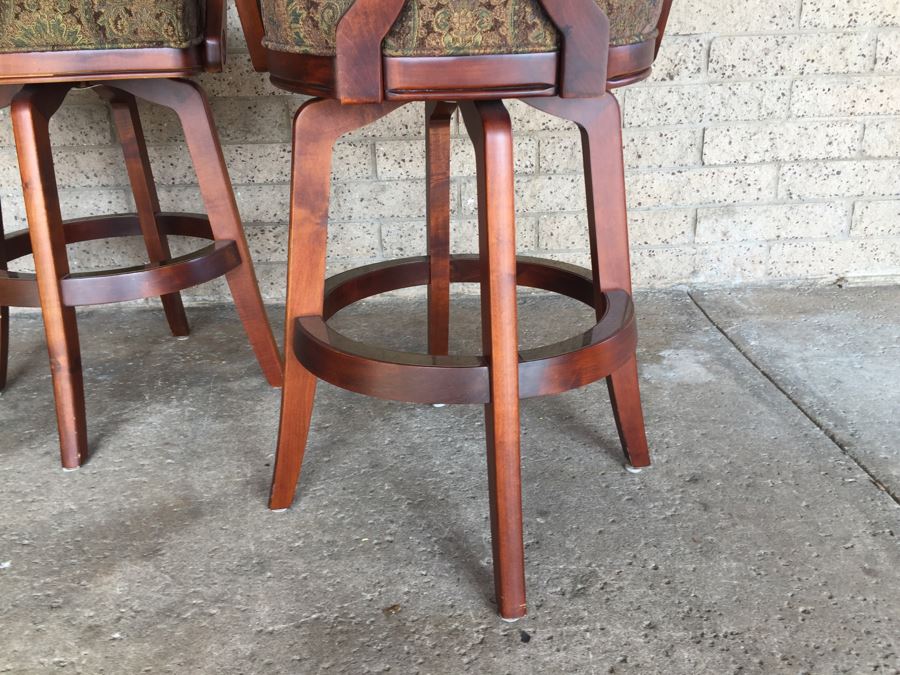 Pair Of Solid Wood Swivel Bar Stools Armchairs [Photo 9]