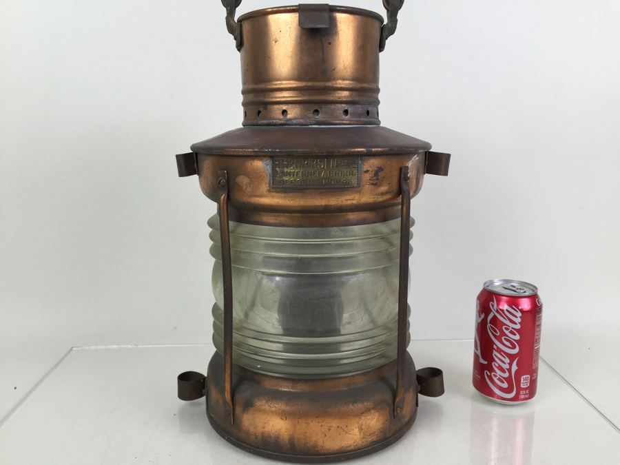 Vintage H. Henriksens Copper And Brass Lantern EFTF Lanternefabrikk Bergen Norge Marine Port Norway [Photo 4]