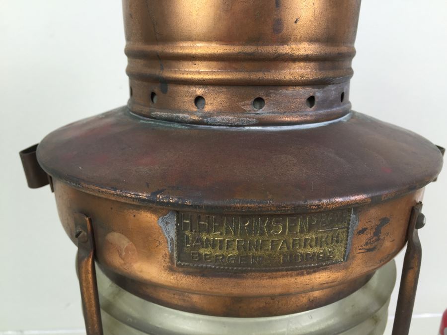 Vintage H. Henriksens Copper And Brass Lantern EFTF Lanternefabrikk Bergen Norge Marine Port Norway [Photo 7]