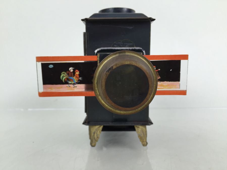 Antique Magic Lantern Ernest Plank Lantern Projector With 1 Glass Slide Film Projector E.P. Made In Germany Great Condition [Photo 12]
