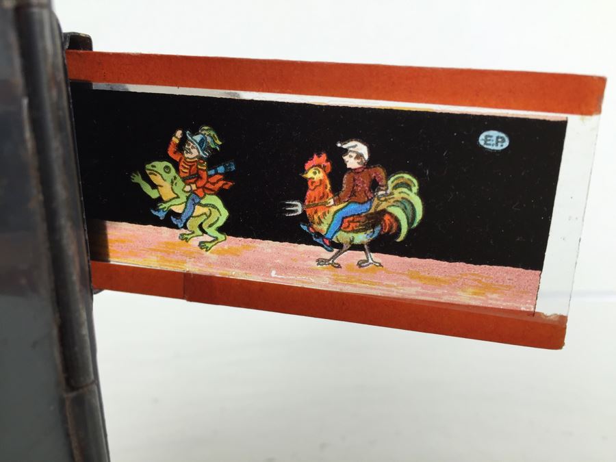 Antique Magic Lantern Ernest Plank Lantern Projector With 1 Glass Slide Film Projector E.P. Made In Germany Great Condition [Photo 16]