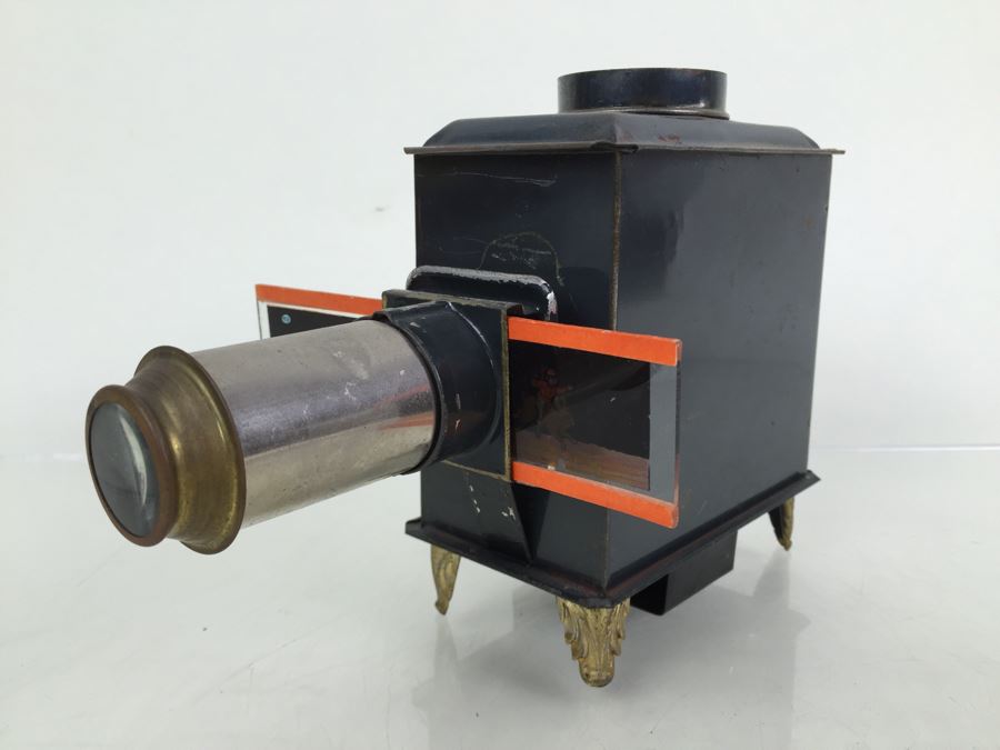 Antique Magic Lantern Ernest Plank Lantern Projector With 1 Glass Slide Film Projector E.P. Made In Germany Great Condition [Photo 13]