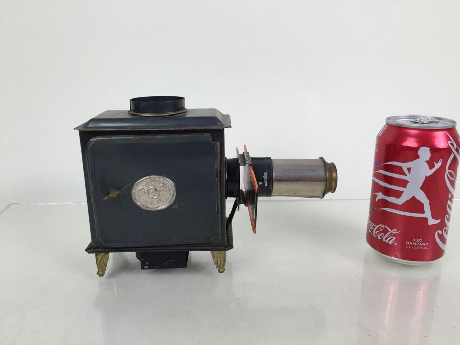 Antique Magic Lantern Ernest Plank Lantern Projector With 1 Glass Slide Film Projector E.P. Made In Germany Great Condition [Photo 4]
